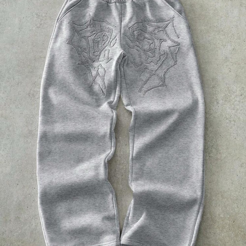 Gray Sweatpants with Rose Design
